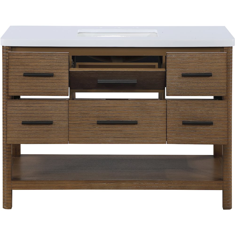 Oakwell 48" Brown Engineered Stone And Solid Wood Bathroom Vanity