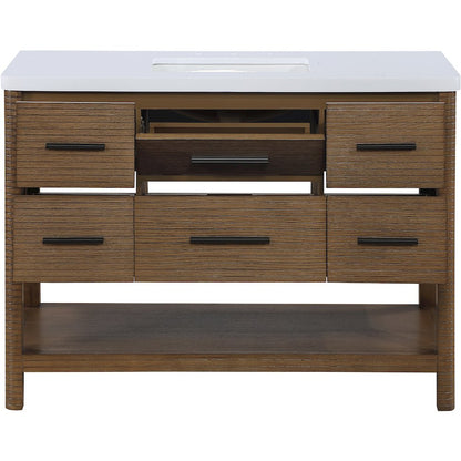 Oakwell 48" Brown Engineered Stone And Solid Wood Bathroom Vanity