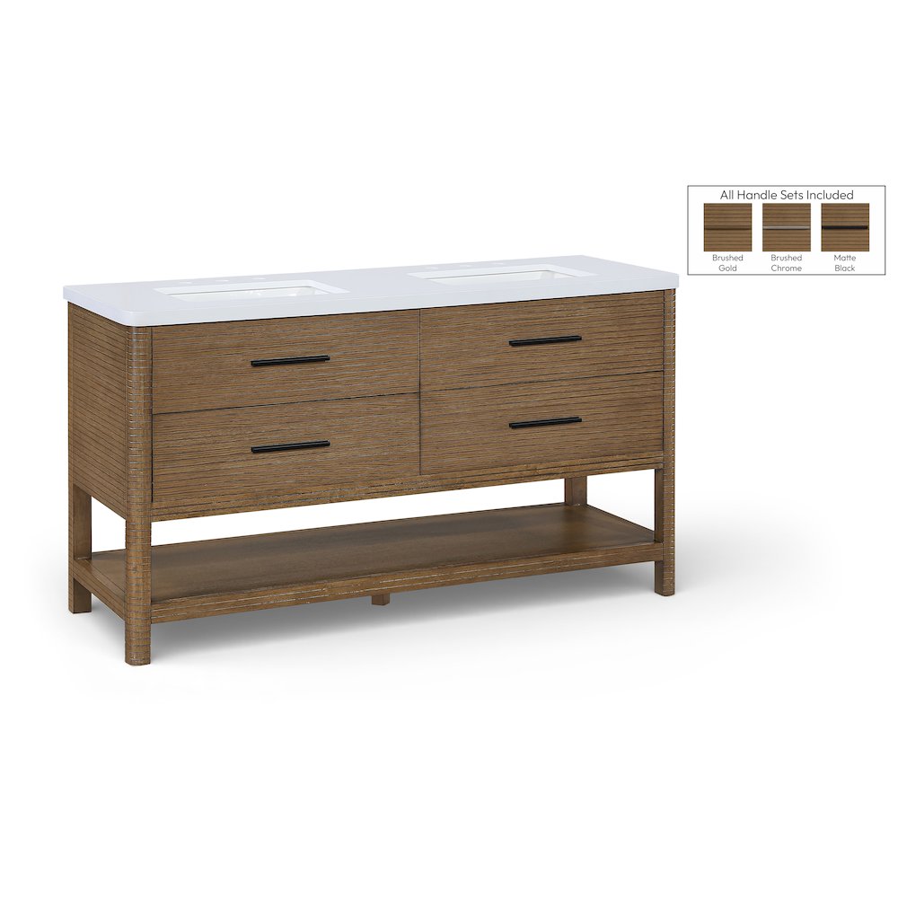 Oakwell 60" Brown Engineered Stone And Solid Wood Bathroom Vanity