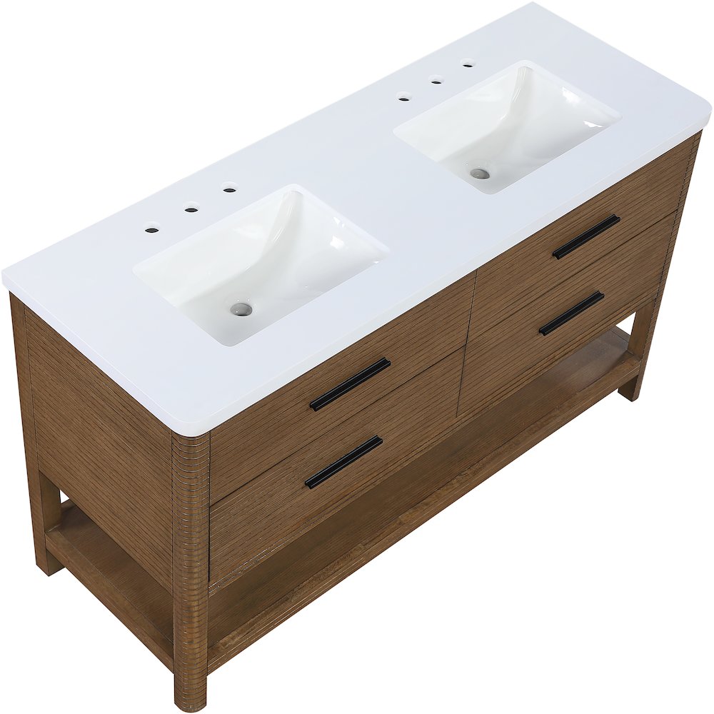 Oakwell 60" Brown Engineered Stone And Solid Wood Bathroom Vanity