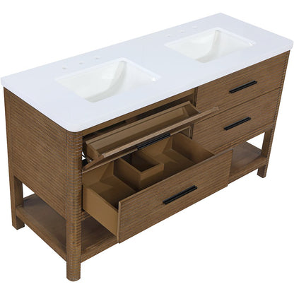 Oakwell 60" Brown Engineered Stone And Solid Wood Bathroom Vanity