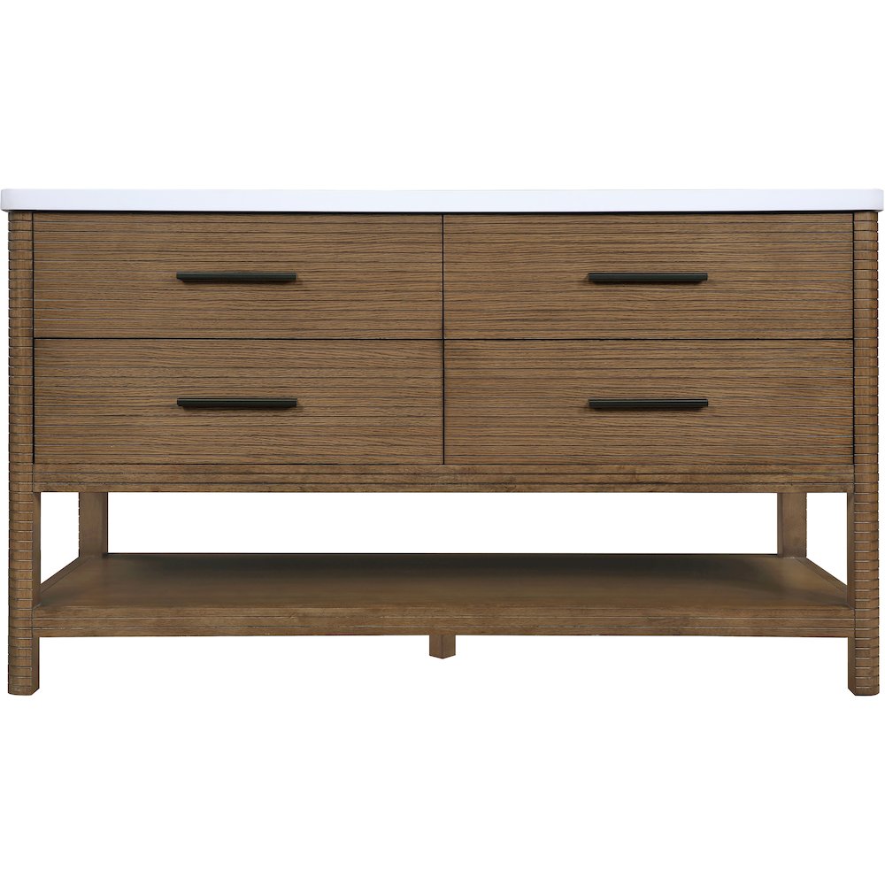 Oakwell 60" Brown Engineered Stone And Solid Wood Bathroom Vanity