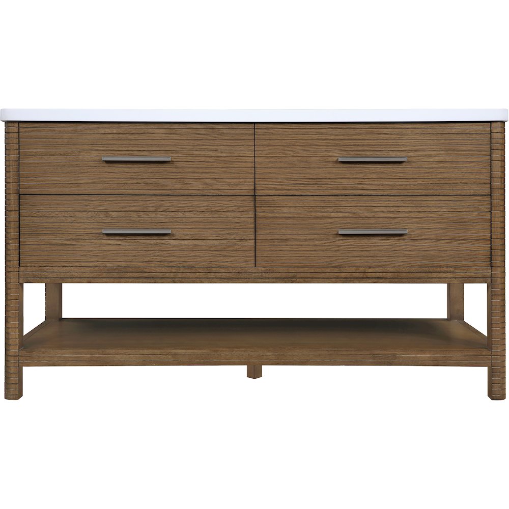 Oakwell 60" Brown Engineered Stone And Solid Wood Bathroom Vanity