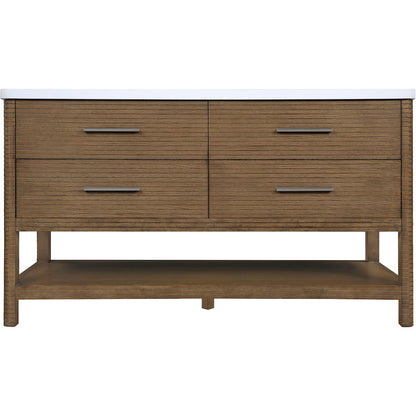 Oakwell 60" Brown Engineered Stone And Solid Wood Bathroom Vanity