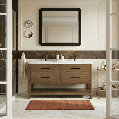 Oakwell 60" Brown Engineered Stone And Solid Wood Bathroom Vanity