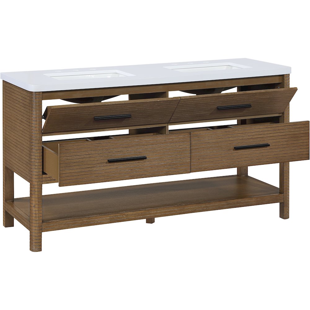 Oakwell 60" Brown Engineered Stone And Solid Wood Bathroom Vanity