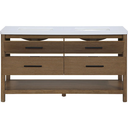 Oakwell 60" Brown Engineered Stone And Solid Wood Bathroom Vanity