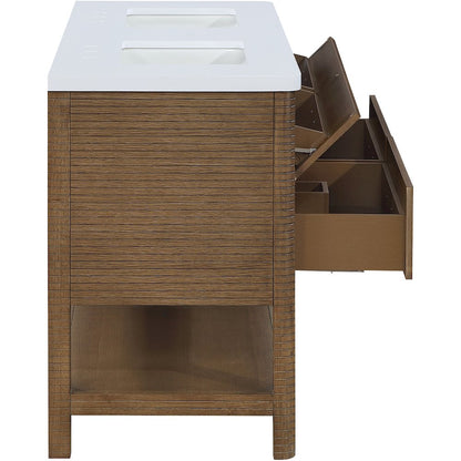 Oakwell 60" Brown Engineered Stone And Solid Wood Bathroom Vanity