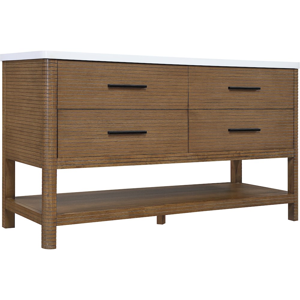 Oakwell 60" Brown Engineered Stone And Solid Wood Bathroom Vanity