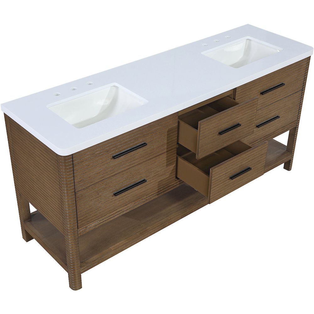 Oakwell 72" Brown Engineered Stone And Solid Wood Bathroom Vanity