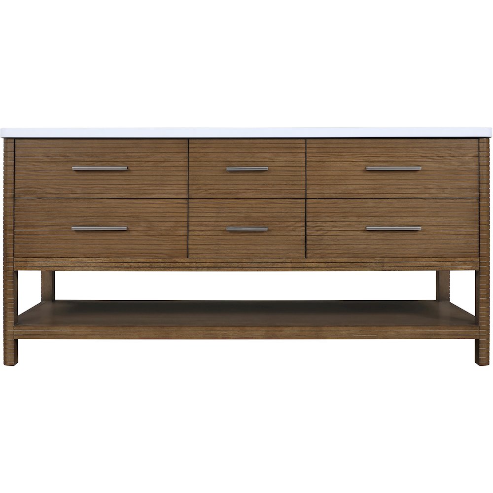 Oakwell 72" Brown Engineered Stone And Solid Wood Bathroom Vanity