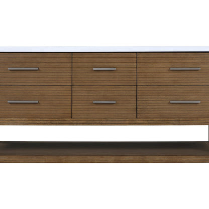 Oakwell 72" Brown Engineered Stone And Solid Wood Bathroom Vanity