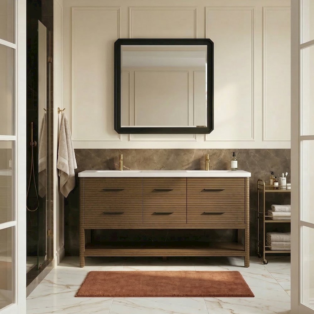 Oakwell 72" Brown Engineered Stone And Solid Wood Bathroom Vanity