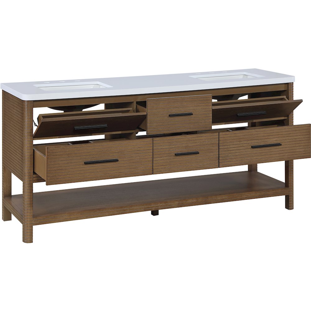 Oakwell 72" Brown Engineered Stone And Solid Wood Bathroom Vanity