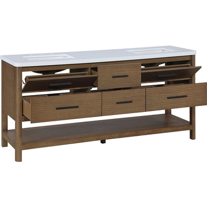 Oakwell 72" Brown Engineered Stone And Solid Wood Bathroom Vanity