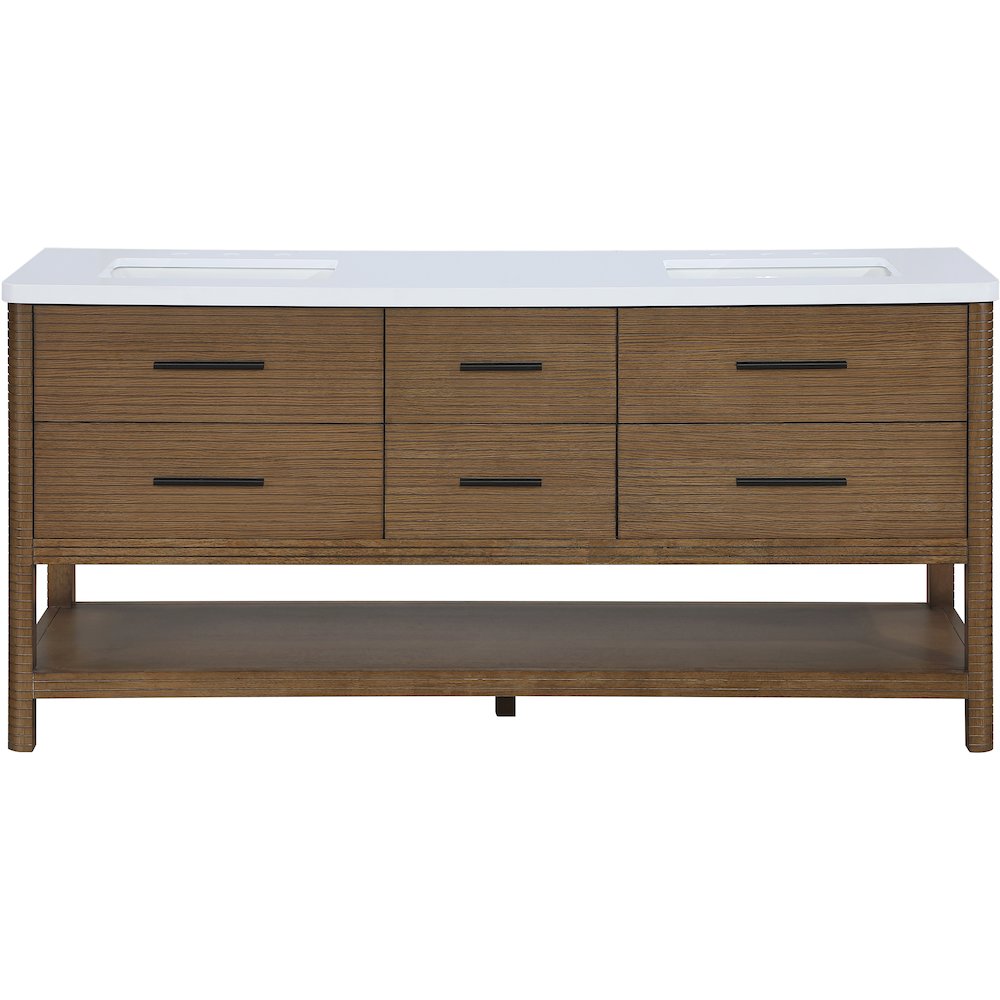 Oakwell 72" Brown Engineered Stone And Solid Wood Bathroom Vanity