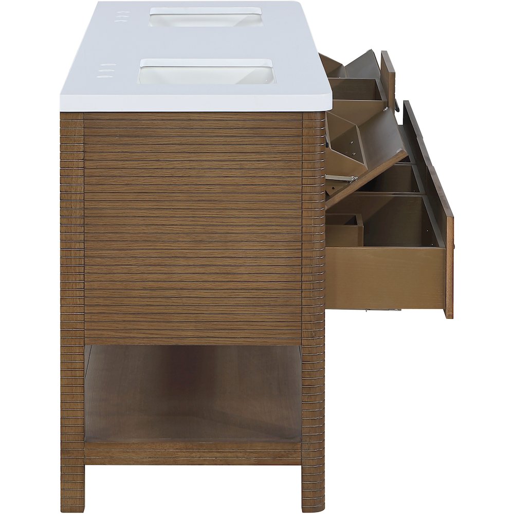 Oakwell 72" Brown Engineered Stone And Solid Wood Bathroom Vanity