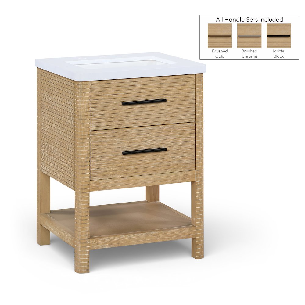 Oakwell 24" Natural Engineered Stone And Solid Wood Bathroom Vanity