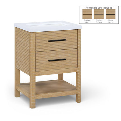 Oakwell 24" Natural Engineered Stone And Solid Wood Bathroom Vanity
