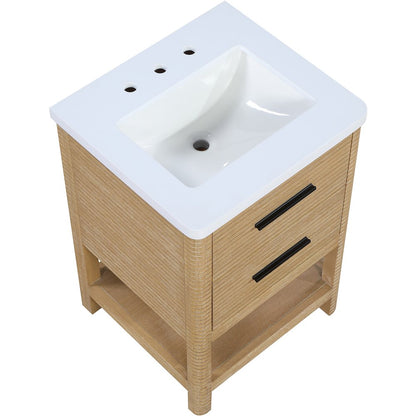 Oakwell 24" Natural Engineered Stone And Solid Wood Bathroom Vanity