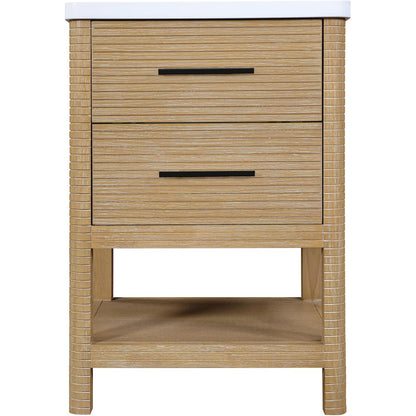 Oakwell 24" Natural Engineered Stone And Solid Wood Bathroom Vanity
