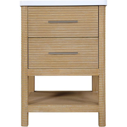 Oakwell 24" Natural Engineered Stone And Solid Wood Bathroom Vanity
