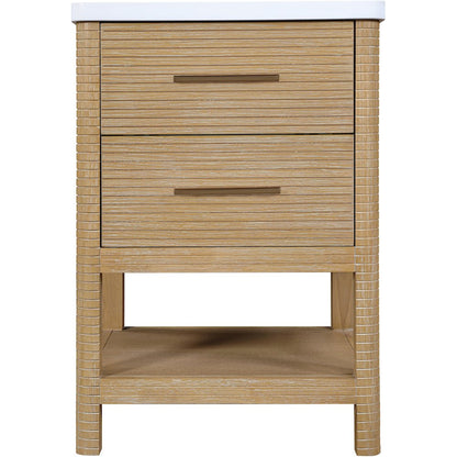 Oakwell 24" Natural Engineered Stone And Solid Wood Bathroom Vanity