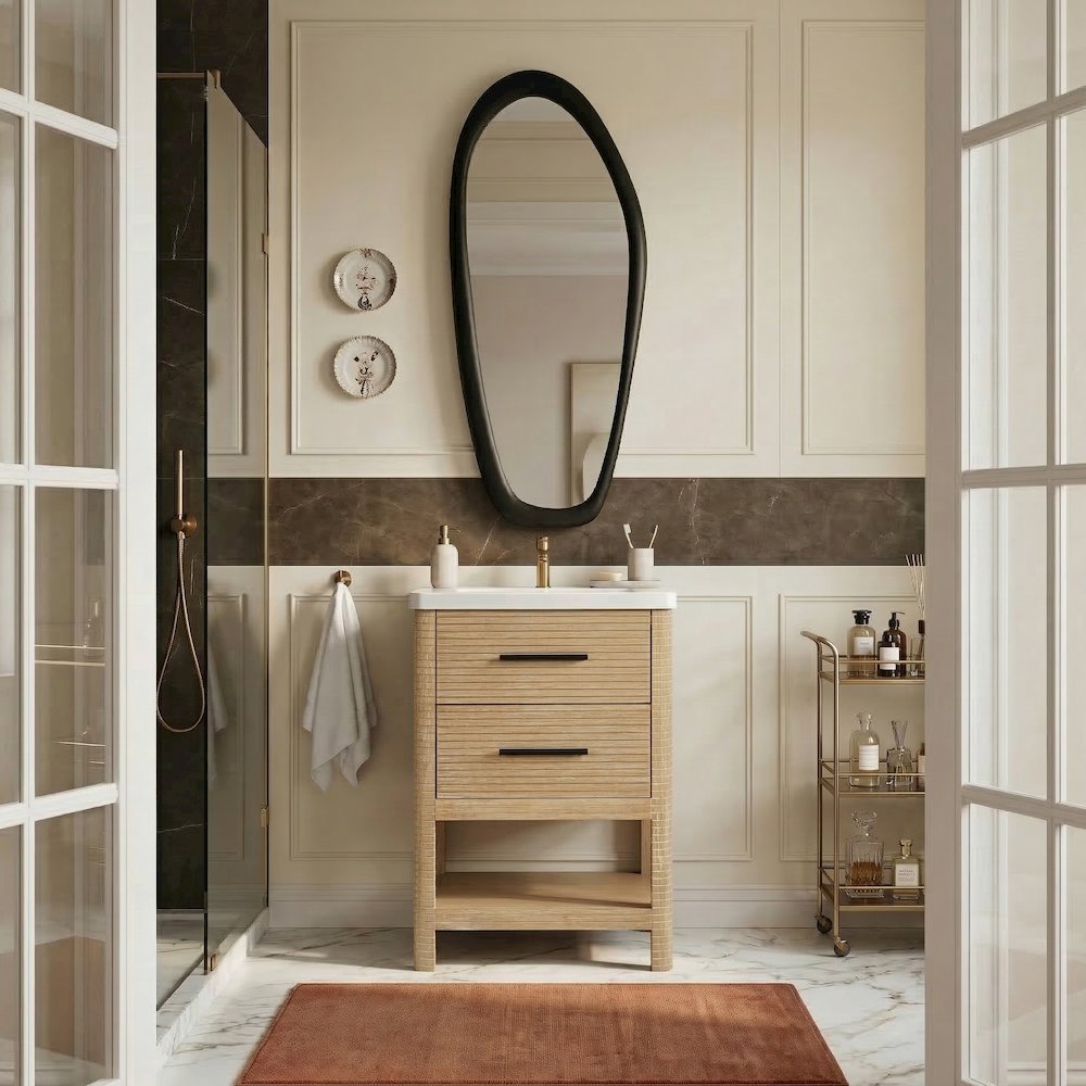 Oakwell 24" Natural Engineered Stone And Solid Wood Bathroom Vanity