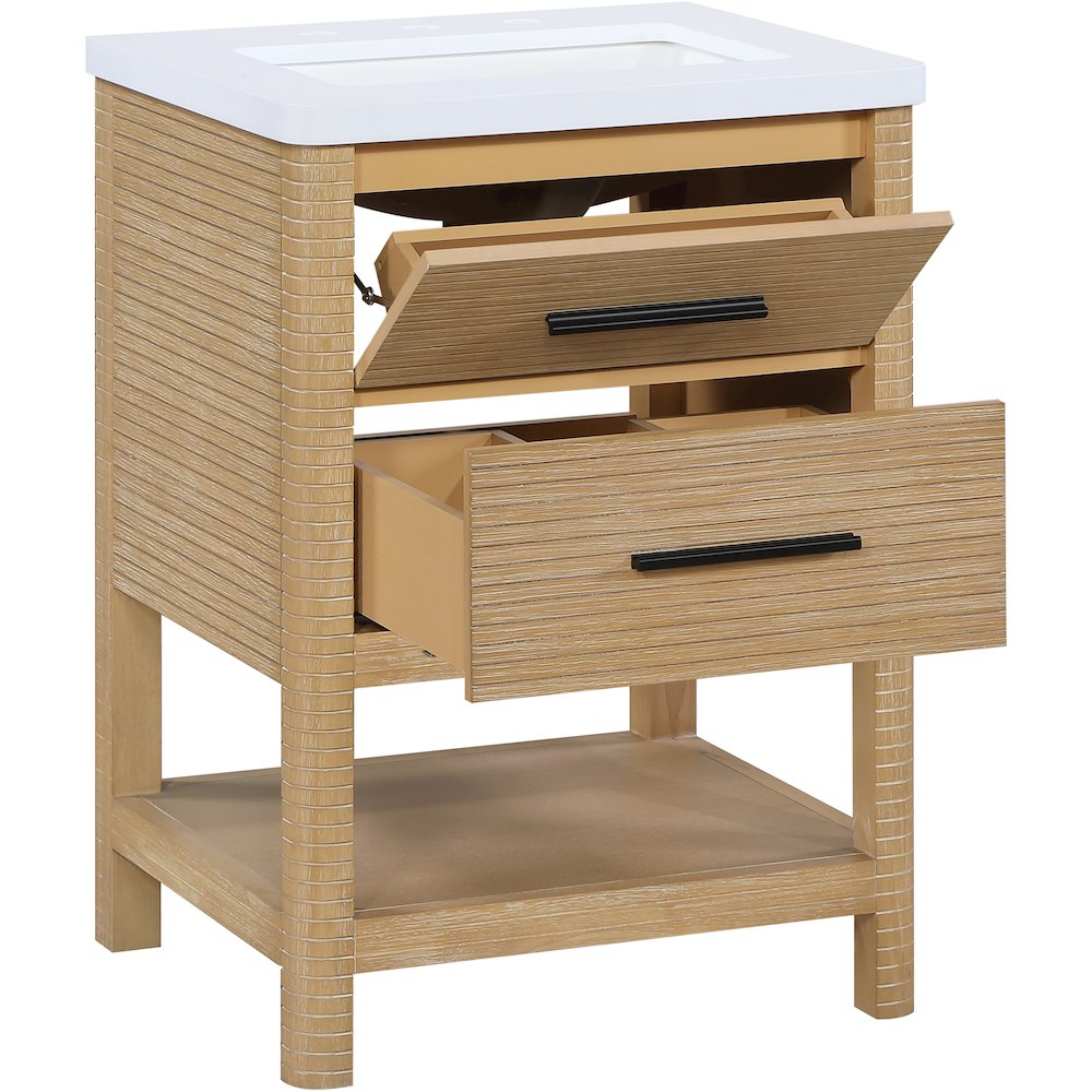 Oakwell 24" Natural Engineered Stone And Solid Wood Bathroom Vanity