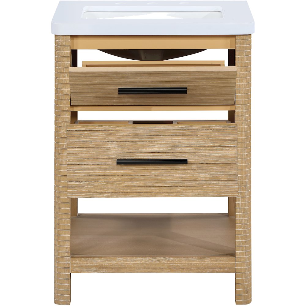 Oakwell 24" Natural Engineered Stone And Solid Wood Bathroom Vanity
