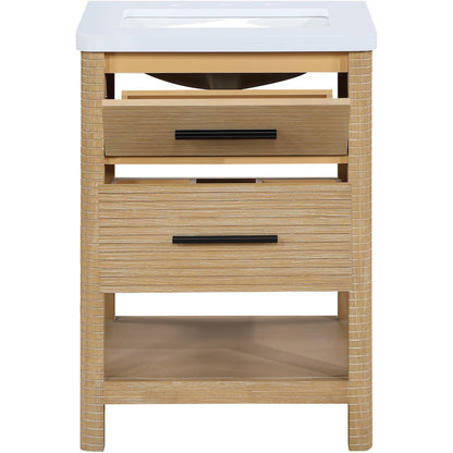 Oakwell 24" Natural Engineered Stone And Solid Wood Bathroom Vanity