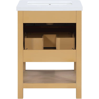 Oakwell 24" Natural Engineered Stone And Solid Wood Bathroom Vanity
