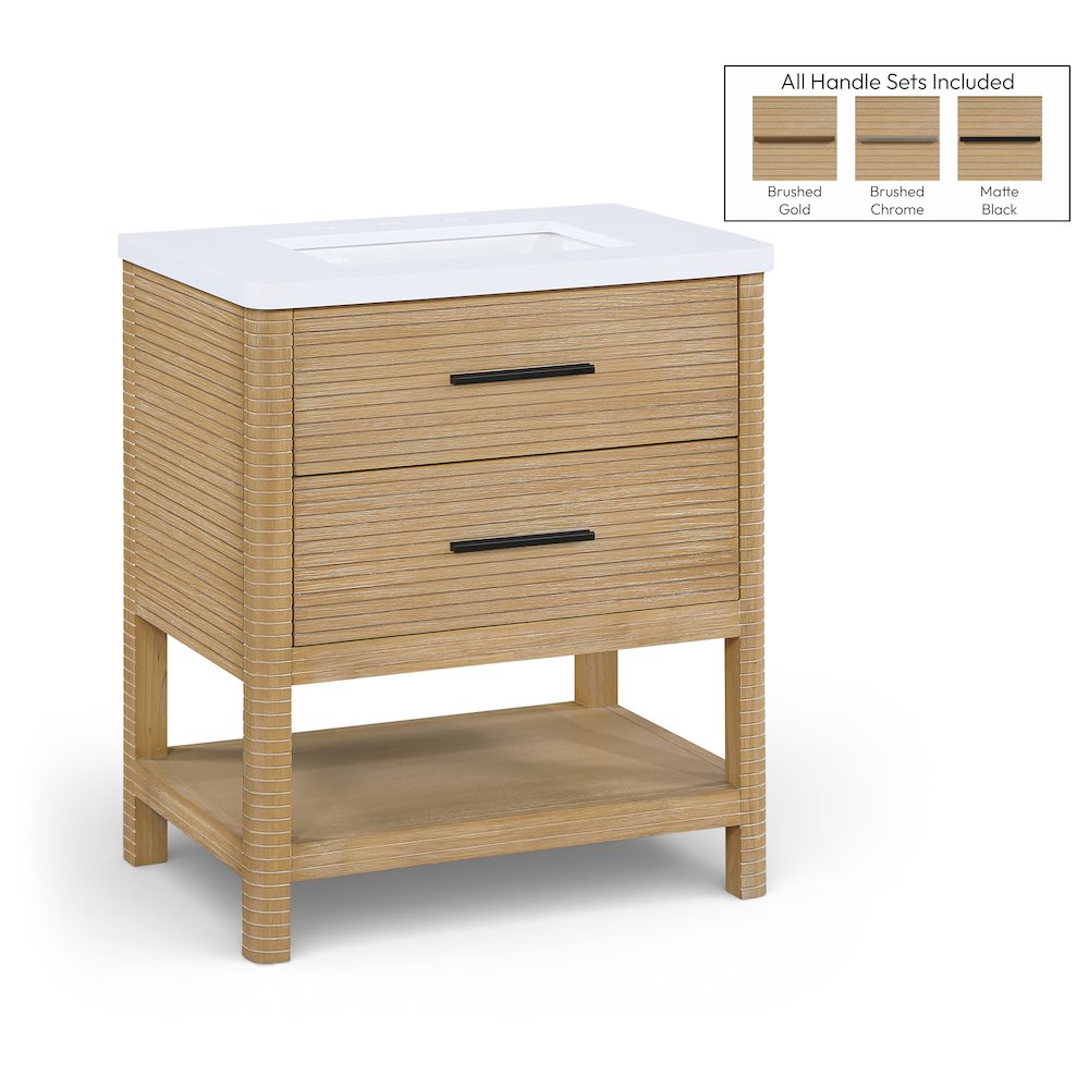 Oakwell 30" Natural Engineered Stone And Solid Wood Bathroom Vanity