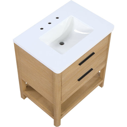Oakwell 30" Natural Engineered Stone And Solid Wood Bathroom Vanity
