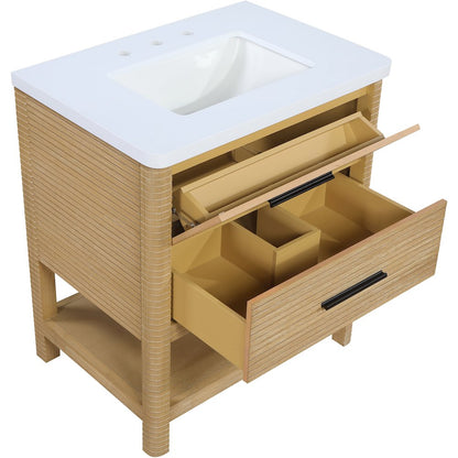 Oakwell 30" Natural Engineered Stone And Solid Wood Bathroom Vanity