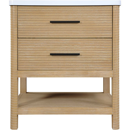 Oakwell 30" Natural Engineered Stone And Solid Wood Bathroom Vanity
