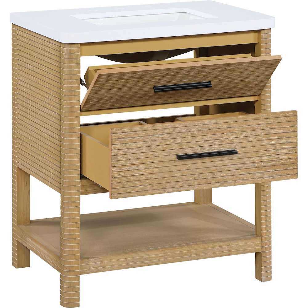 Oakwell 30" Natural Engineered Stone And Solid Wood Bathroom Vanity