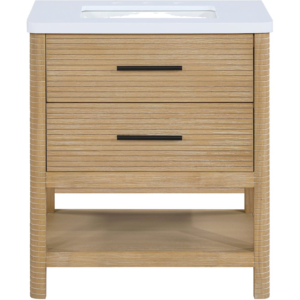 Oakwell 30" Natural Engineered Stone And Solid Wood Bathroom Vanity