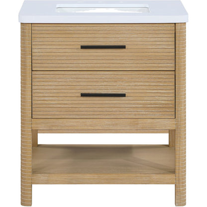 Oakwell 30" Natural Engineered Stone And Solid Wood Bathroom Vanity