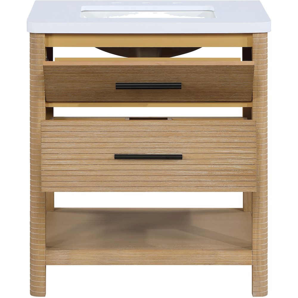Oakwell 30" Natural Engineered Stone And Solid Wood Bathroom Vanity
