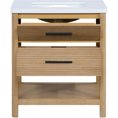 Oakwell 30" Natural Engineered Stone And Solid Wood Bathroom Vanity