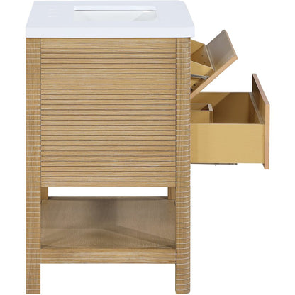 Oakwell 30" Natural Engineered Stone And Solid Wood Bathroom Vanity