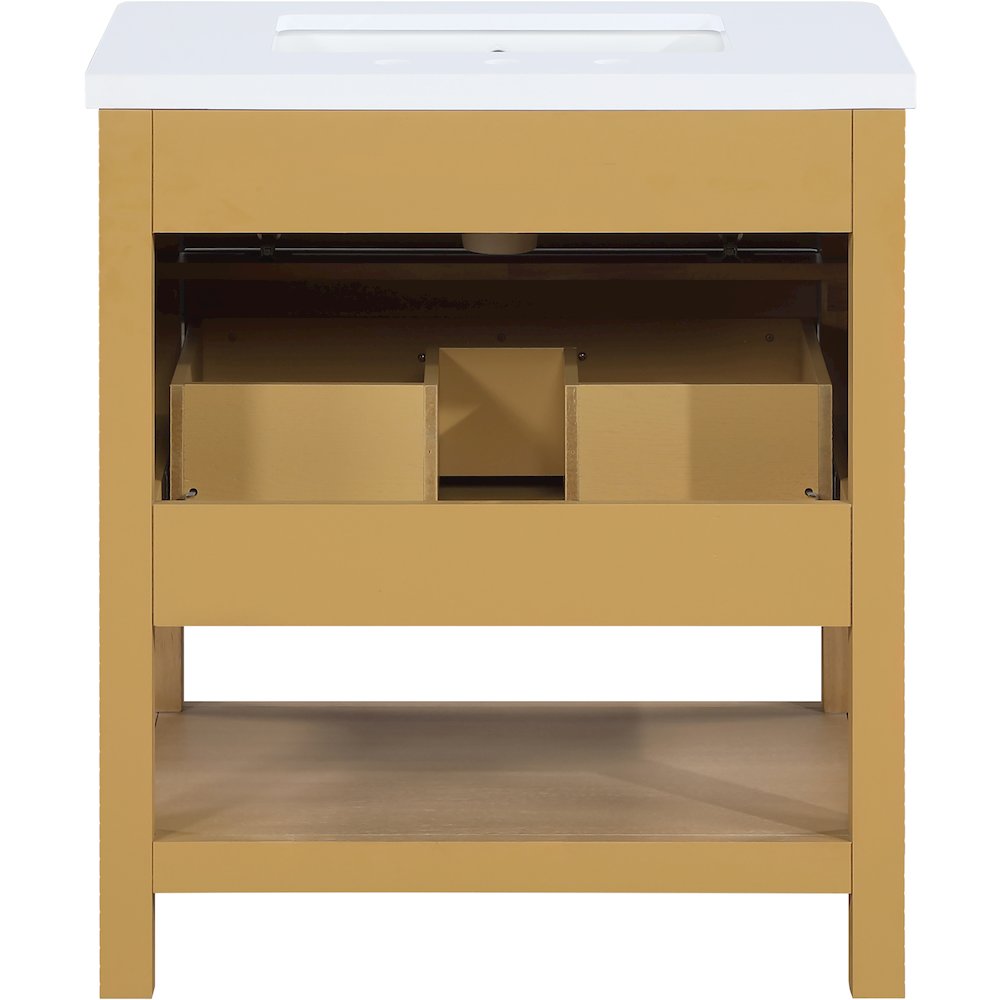 Oakwell 30" Natural Engineered Stone And Solid Wood Bathroom Vanity