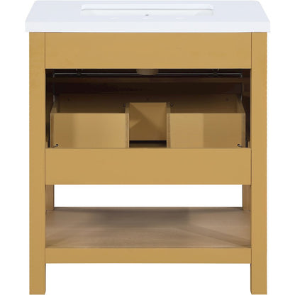 Oakwell 30" Natural Engineered Stone And Solid Wood Bathroom Vanity