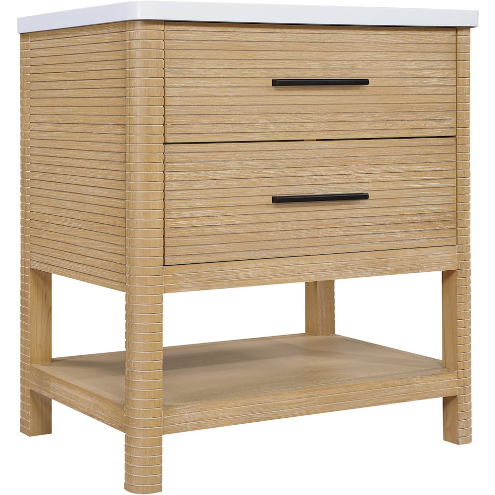 Oakwell 30" Natural Engineered Stone And Solid Wood Bathroom Vanity