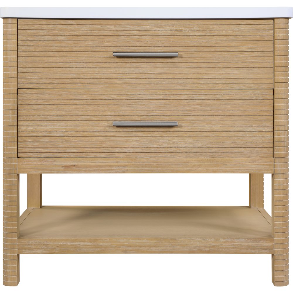 Oakwell 36" Natural Engineered Stone And Solid Wood Bathroom Vanity
