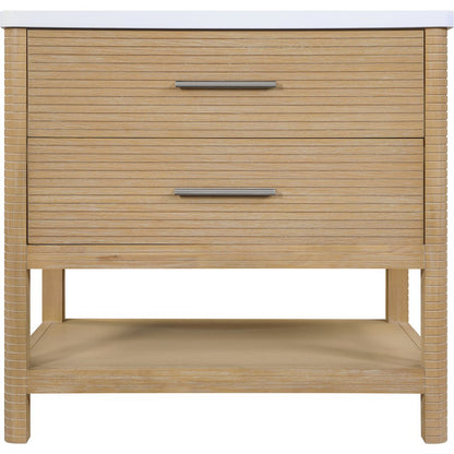 Oakwell 36" Natural Engineered Stone And Solid Wood Bathroom Vanity