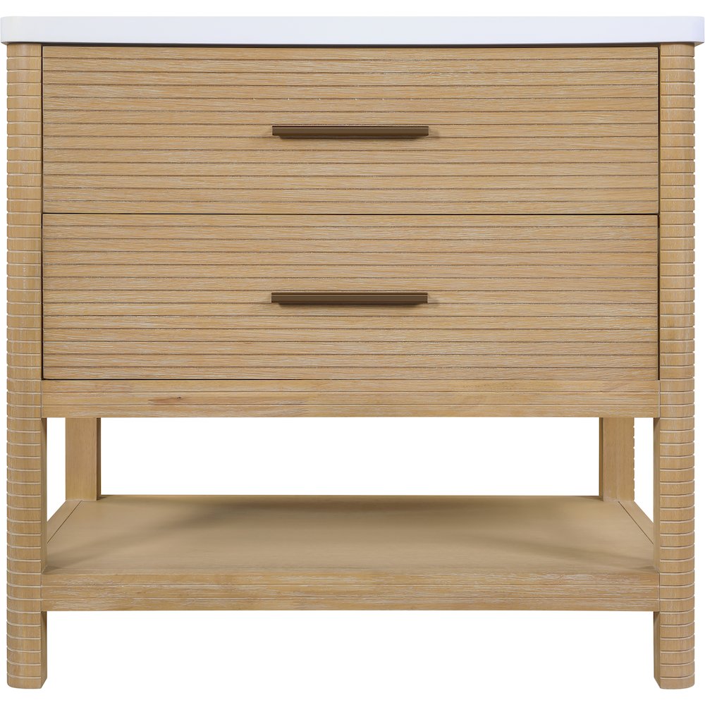 Oakwell 36" Natural Engineered Stone And Solid Wood Bathroom Vanity
