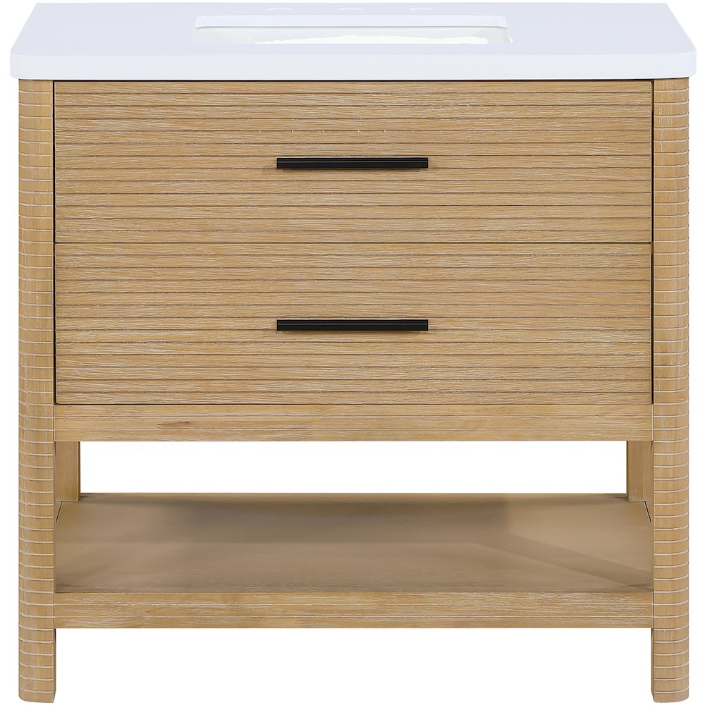 Oakwell 36" Natural Engineered Stone And Solid Wood Bathroom Vanity