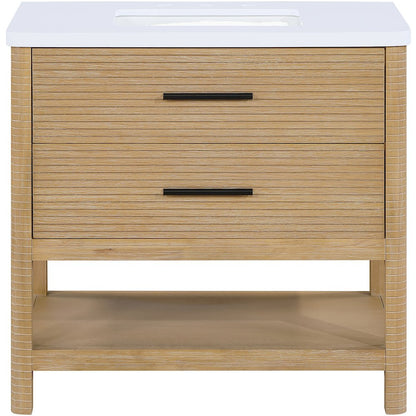 Oakwell 36" Natural Engineered Stone And Solid Wood Bathroom Vanity